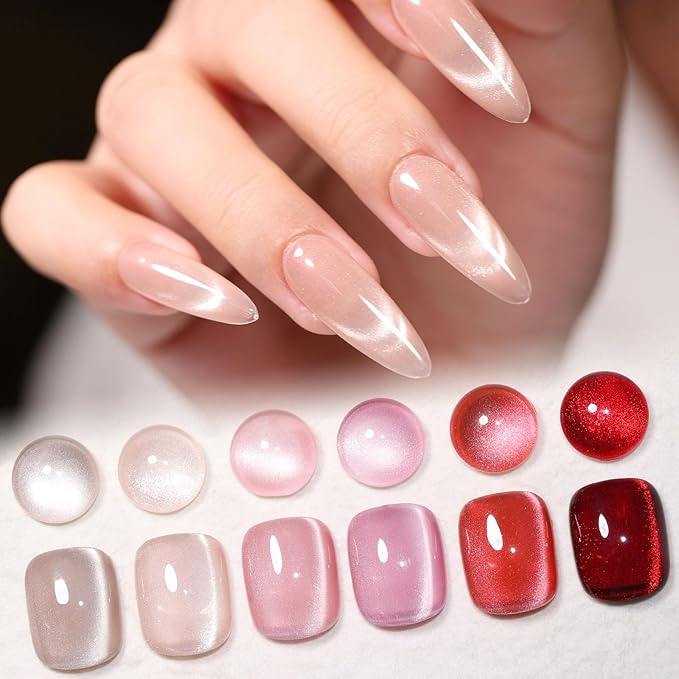 Cat Eye Gel Nail Polish Set, 6 Colors 12ML Spring Summer Glitter Magnetic Nail Polish Gel with Magnet, Soak Off UV LED for Home Salon Manicure Gift for Women