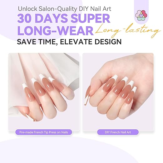 SAVILAND French Tip Press On Nails 160 Pcs: 4X Press On French Tip Nails Pre-Shaped Long Coffin Full Cover Gel Nail Tips Soft Matte Gel Nail Tips for DIY Nail Extensions Nail Art Gifts