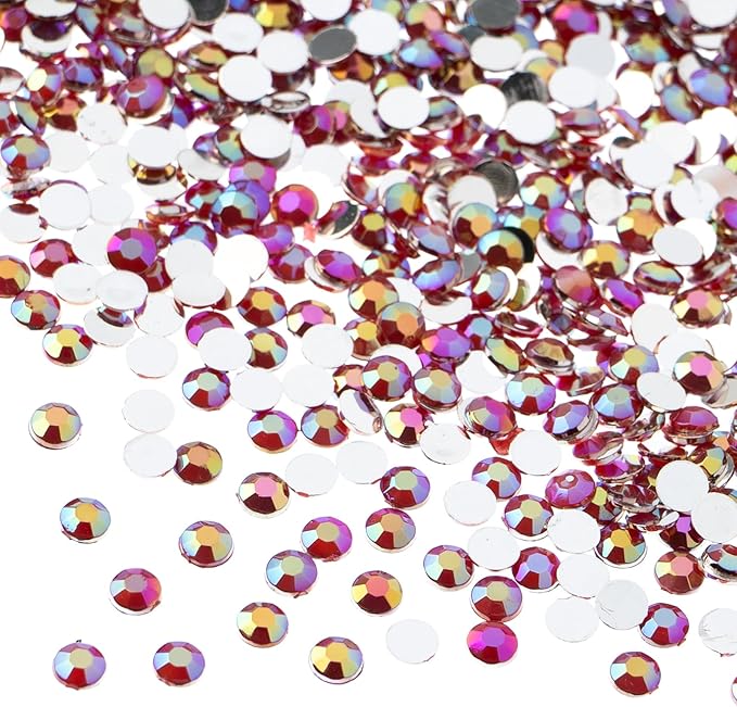 John Bead 2000 Pieces 4mm (SS16), Red AB, Acrylic Round Flat Back Rhinestones for Jewelry Making, DIY Crafts, Nail Art, Face Makeup, Clothes