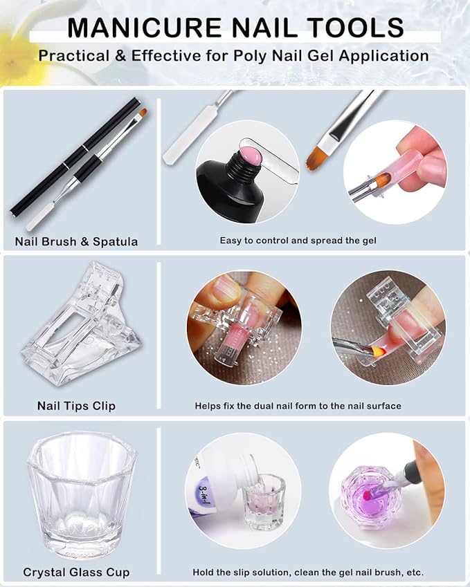 LOUINSTIC Poly Nail Gel Slip Solution - 120ml, 3 in 1 Nail Extension Anti-Stick Liquid, Art Brush Cleanser, for Poly Extension Gel Kit, with Dual-Ended Art Brush