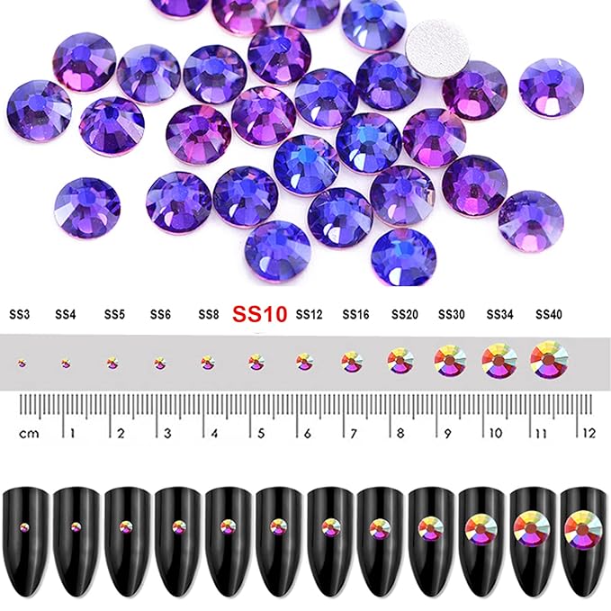 Dowarm 1440 SS10 Flatback Rhinestones, 2.8MM Non Hotfix Rhinestones for Crafts, Dance Costumes (Purple Velvet)
