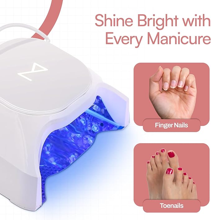 M - GlowPro Professional Hybrid 86W Wireless Rechargeable UV LED Nail Curing Lamp Cordless Nail Dryer for Gel Nails, Manicure, Pedicure (Pink)