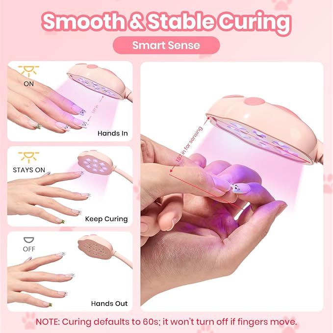 Beetles Gooseneck UV Nail Lamp - Meowgic StrawPurr Mini LED Nail Light with 3 Timer and Countdown Display Flash Cure Lamp for Gel Polish Nails Glue Builder Gel Smart Sensor Cordless Nails Dryer