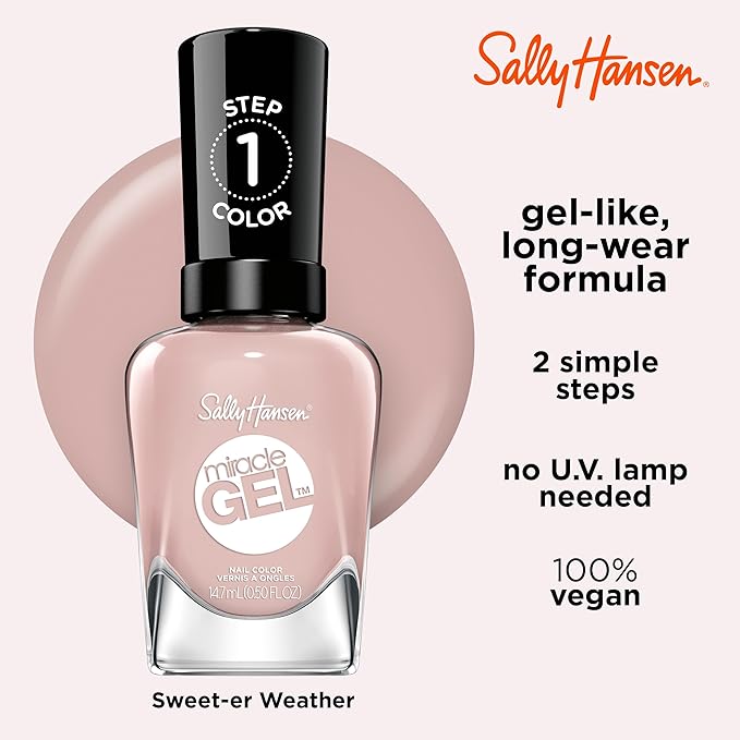 Sally Hansen Miracle Gel Salon Quality Nail Polish | Gel-Like Formula, Two-Step System, No UV Light Needed, Long Lasting | Opaque, Glossy | 237 Sweet-er Weather | Nude Pink Nail Color