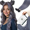 RUNATURE U Tip Hair Extensions Human Hair for Women 16 Inch Light Gray Blue Hair Extensions for Highlight Party Colored Invisible U Tip Extensions Hot Fusion 20g 25s