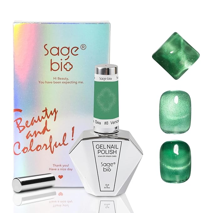 Cat Eye Gel Nail Polish 15ml Venom Sea, Magnetic Shimmer Glass Bead Effect, UV LED Soak Off Nail Gel, Easy DIY Home Manicure