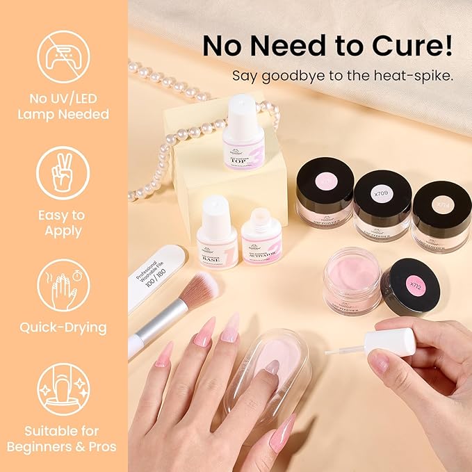 Beetles Dip Powder Nail Kit, 6 Colors Dipping Powder Nude White Pink Glitter with Base Top Coat Activator and Tools for French Nail Art, Easy DIY Home Manicure Salon Gift for Women