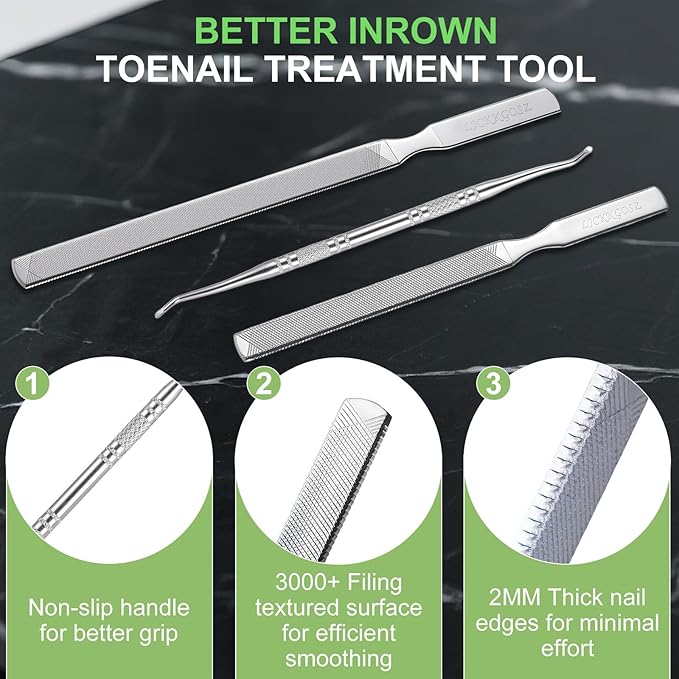Metal Nail File, Toenail File with Fingertip Protectors and Dual-Ended Toenail Lifter, Double Sided and Files Nails Easily for Seniors, Men & Women Pedicure Tool