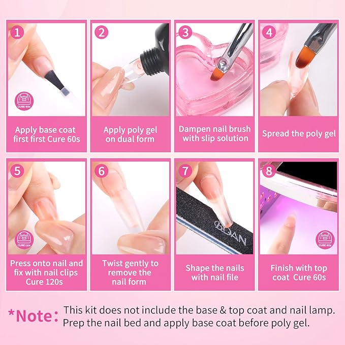 BQAN Poly Nail Gel, 2 Pcs Poly Extension Gel (30ml) with Slip Solution & Brush, for Long-Lasting Nail Extensions | Builder | Salon-Quality DIY & Home Use (Nude)