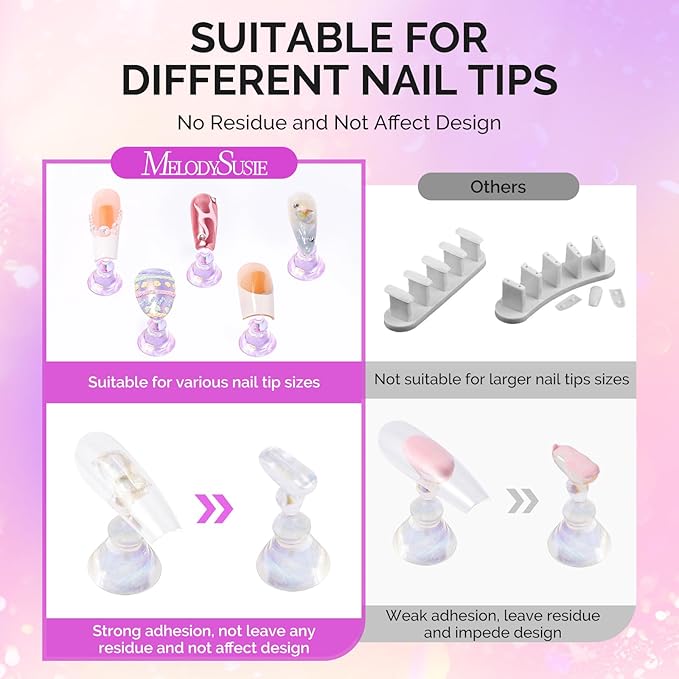 MelodySusie Nail Stand for Press Ons, Round Shell Shape Magnetic Base for Painting Display with Brush Holder and 100 Pcs Reusable Double-Sided Tape for Home DIY Salon Supplies, Purple and Beige