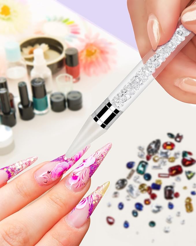 Difenni Rhinestone Picker Tool, Wax Pencil for Rhinestones Tool, Dual-Ended DIY Nail Bedazzling Tools with 4 Extra White Replaceable Wax Head and 1 Tweezer(White)