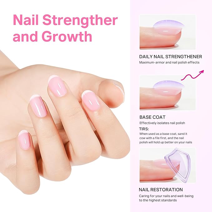 MIZHSE Nail Strengthener and Growth Nail Hardener Extra Strong and Growth, Nail Repair for Thin and Damaged Nails, Concealer Ridge Filler Foundation Polish Pink 16ML
