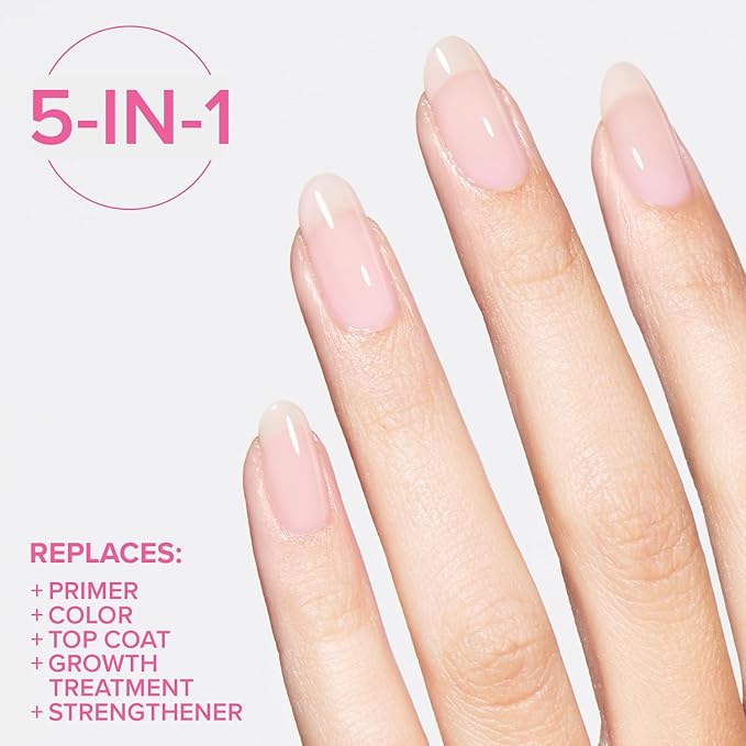 Static Nails 5-in-1 Rapid Growth Treatment Polish, Clinically Proven Hardener & Strengthener, Built-in Top & Base Coat, Quick Dry Formula, Repairs & Lengthens – Signature Pink (Light Pink) 0.4 Fl Oz