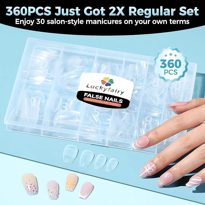 Short Coffin Nails Tips: Soft Gel Pre-Shaped Acrylic Nail Tips Coffin 360pcs Fake Nails Half Matte Full Cover Clear Press on False Acrylic Nails for Nail Extension Home DIY 12 Sizes