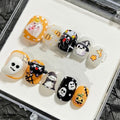 Halloween Luxury Press on Nails Short Square Handmade 3D Unique Reusable ABS Material Fake Nails Cute False Nails with Designs Pumpkin Spider Web Glossy Glue on Nail Thick Acrylic Nail(M)