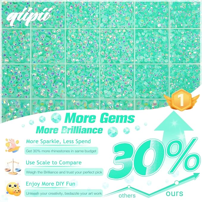 Aquamarine Green AB Resin Rhinestones w B7000 Jewelry Glue for Bedazzling Crafting 2mm-6mm Flatback Jelly Stones Diamonds Bedazzler Kit for Nails Face Eyes Makeup Tumblers Bottles Crafts Shoes