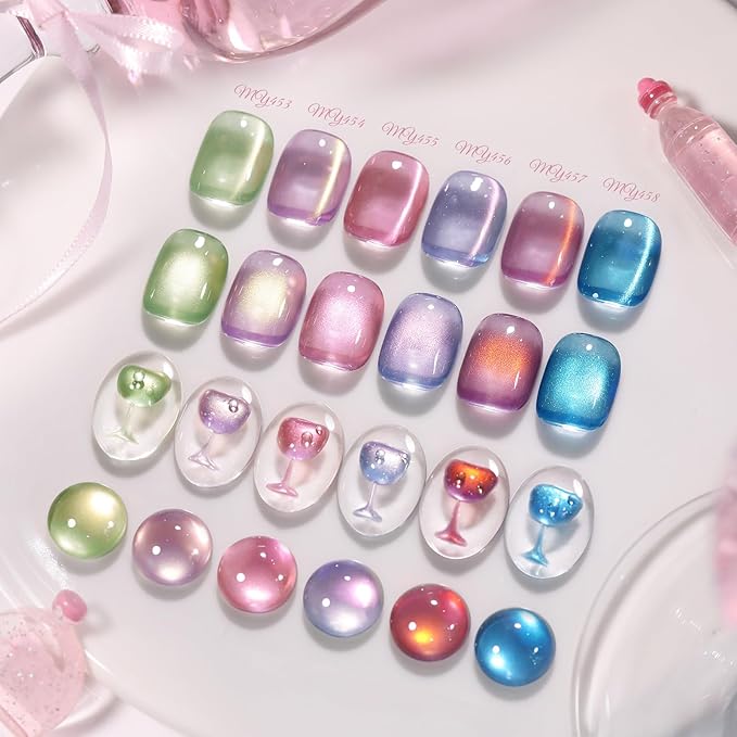 Born Pretty Spring Summer Cat Magnetic Eye Gel Nail Polish Shimmer Glitter Crystal Jelly Pink Green Blue Translucent Magnetic Gel Polish Soak Off Nail Art Gift for Women