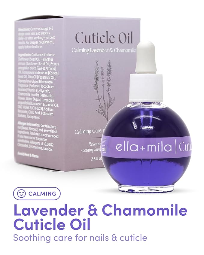 ella+mila Calming Cuticle Oil with Lavender & Chamomile - Soothing Nail & Cuticle Care - Vegan - 2.3 fl oz