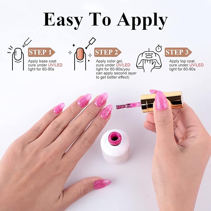 Imtiti Glitter Gel Nail Polish - 1 Pcs, 0.5 Fl Oz Hot Pink Glitter Gel Polish, Soak Off LED & UV Ready, DIY Nail Art Kit for Women & Girls