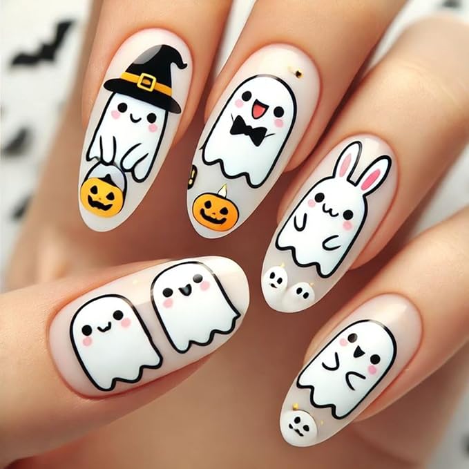Halloween Nail Stickers for Nail Art Cute Ghost Black Cat Pumpkin 3D Self-Adhesive Nail Decals Nail Art Supplies Ghost Skull Flame Pumpkin Nails Design Manicure Stickers for Nails Decoration 6Sheets
