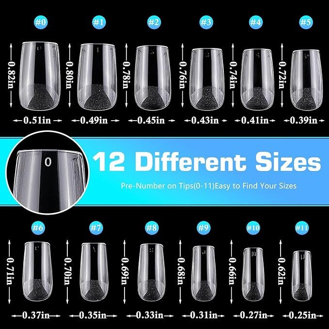 240pc Square Gel Nail Tips Short Fake Nails for Press on Nails Clear Acrylic Nails Tips, 12 Sizes Full Cover Nail tips Square Soft Gel Nail Tips False Nails Extension Artificial Fingernail