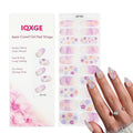 20Pcs Flower Semi Cured Gel Nail Strips Purple French Tip Summer Gel Nail Stickers UV/LED Light Needed Self Adhesive Nails Wraps with Glitter Design Glossy Nails Polish Strips for Women