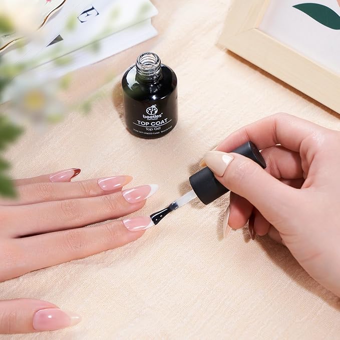 beetles Gel Polish No Wipe Gel Top Coat - Clear Color Top Coat Gel Nail Polish Shine Finish and Long Lasting, Soak Off Nail Lamp, 15ml Spring Nails Gifts for Women