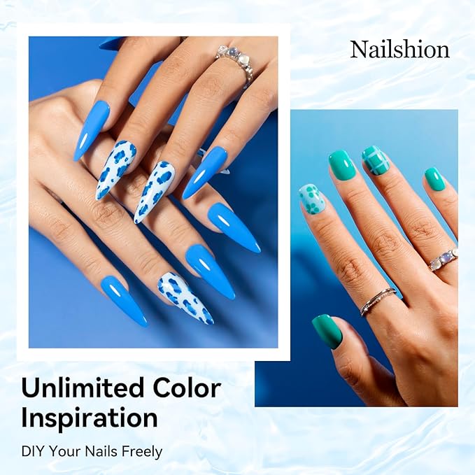 Blue Nail Polish Set: 6 Colors Light Blue Dark Navy Teal Ocean Baby B lue Collection Toe Fingernail Polish, Quick Dry Non Gel, High Gloss Shine, Healthy Nail Art DIY Manicure Gift