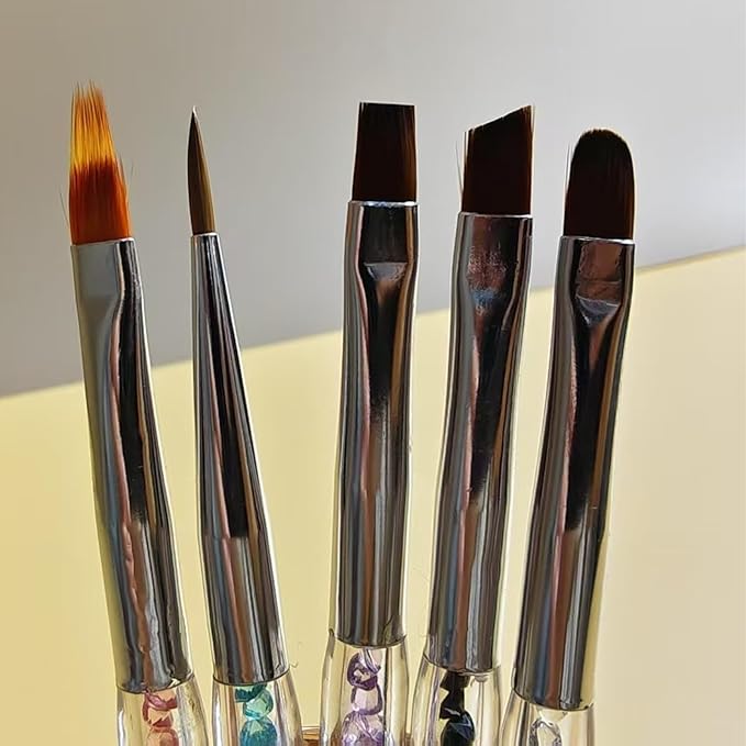 5pcs Nail Art Brushes, Double-Ended Acrylic Nail Brush Set with 5/7/10/12/15mm Nail Liner Brushes and Dotting Pens for French Nails Women Girls DIY Manicure