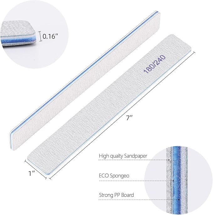 25 Pieces 180/240 Grit Rectangle Nail Files for Natural Nails, Fingernail Files Double Sided Emery Boards for Nails