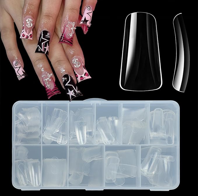 504Pcs Clear Duck Nail Tips Full Cover Long Duck Nails Tips Press On - 12 Sizes Acrylic Gel DIY Nail Extensions for Salon-Worthy Duck Shaped Manicures & Nail Art with Box