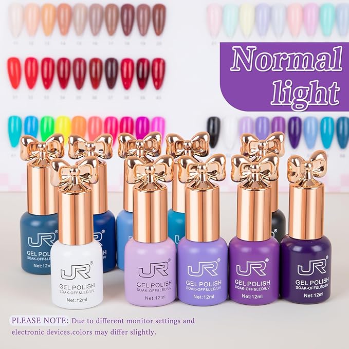 JR 10pcs 12ml Gel Nail Polish Set Blue Purple Gel Polish Set Semi Cured Long Lasting Vegan Chip-Resistant Soak off Nail Polish Gel Purple Gel Polish Gifts for Women F