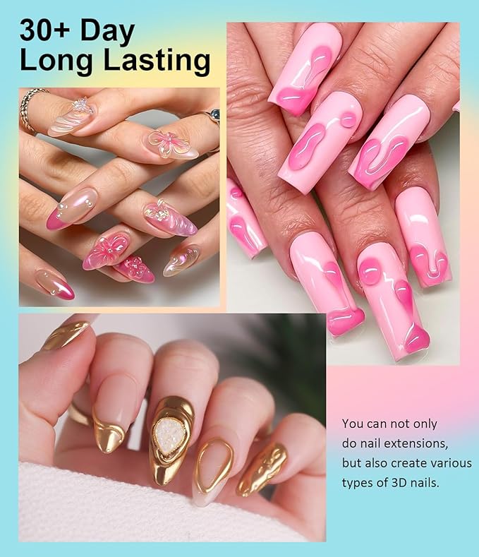 Solid Builder Gel for Nails LEDSUUEI - Pink 3D Nail Gel Sculpting Non-Sticky Hand Carving Glue Extension for Manicure Salon Home Decoration DIY 20g