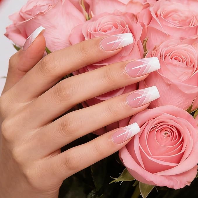 Semi Cured Gel Nail Strips - French Nail Tip with Gradient Pink Base, 20 Pcs DIY at Home Nail Art, UV/LED Lamp Required, Beginner Friendly & Salon Quality Manicure
