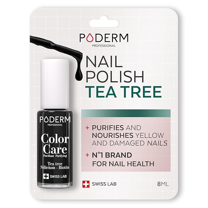 PODERM Nail Polish – Enriched with Tea Tree & Biotin – Improves Nail Appearance – Vegan Formula – For Hands & Feet – Swiss Made (Jet Black)