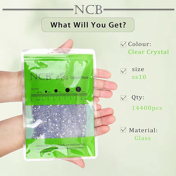 NCB 14400pcs Hotfix Crystal Rhinestones for Clothes Crafts, Hot Fix Bulk Flatback Crystals, Iron on Hotfix for DIY Decoration 100 Gross (Clear Crystal, ss10/14400pcs)