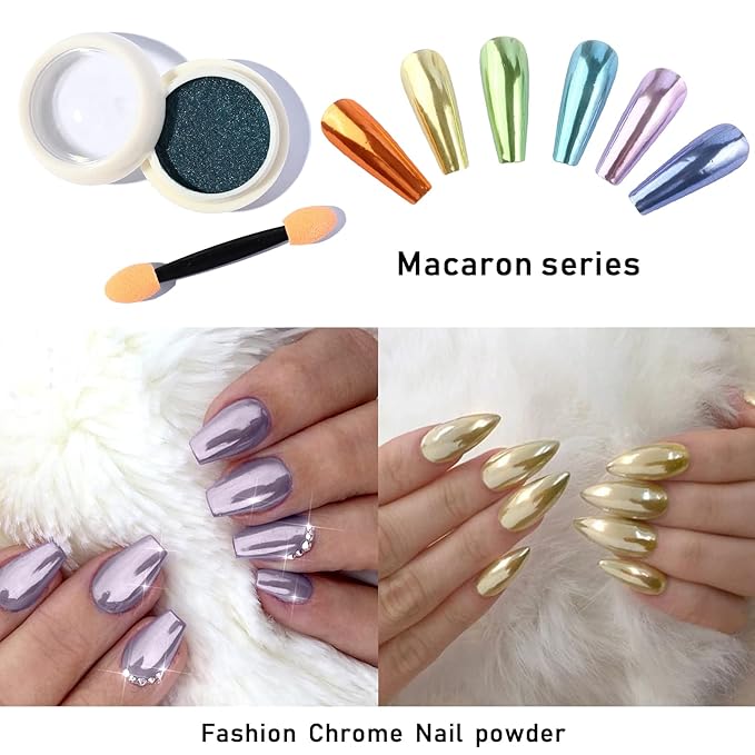 6 Box Chrome Nail Powder, Chrome Effect Nail Powder Set, Shiny Nail Glitter Powder with Magic Mirror Effect for Nail Art Design Decoration(Christmas Color Series)
