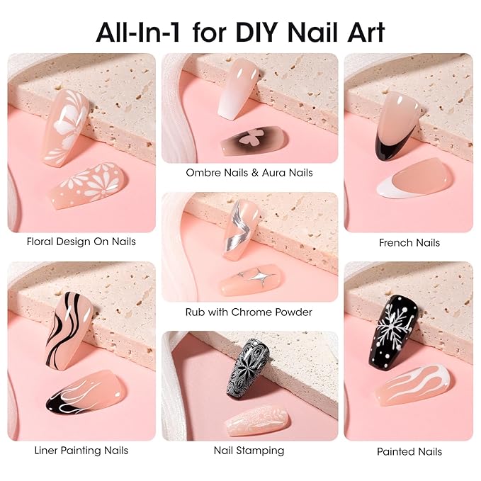 GELLEN White Pat Painting Gel, Gel Paint for Nails, French Nail Art, No Wipe Drawing Striping Liner Painted Aura Ombres Gradient Nails, Soak Off Nail Art with Dotting Pen for DIY Salon Manicure
