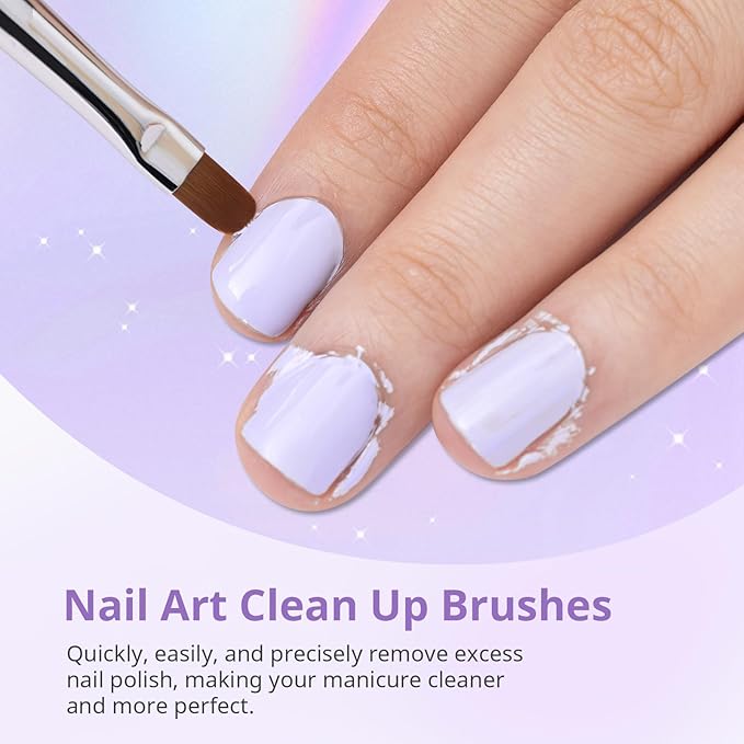 AIRSEE Nail Art Clean Up Brushes, 3 PCS Flat/Oval/Fine Angled Gel Nail Brush for Cleaning Polish Mistake on the Cuticles, Painting Brushes, Art Design DIY Tools, Purple