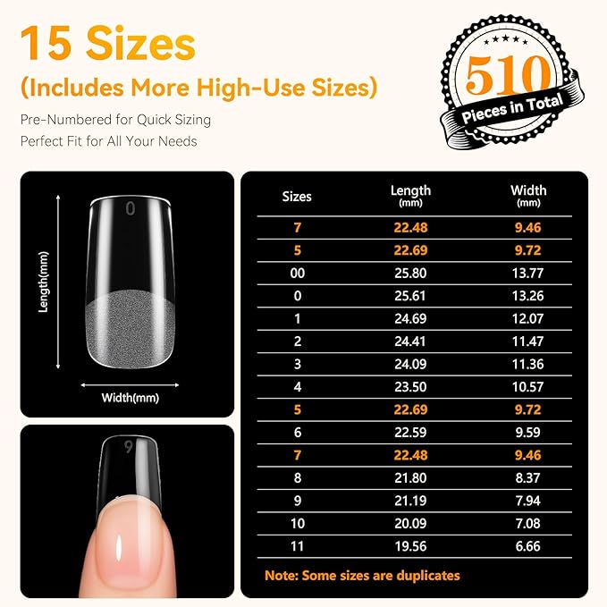 Makartt Square Nail Tips: 510pcs Full Cover Medium Square Fake Nails, 15 Sizes Soft Gel Half Matte Pre-shape Soak Off for Press on Nails DIY for Extension No Crease Acrylic Nail Manicure Salon Home