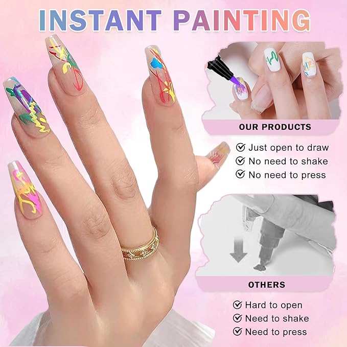 Nail Art Pens Set 12 Colors Nail Polish Pens Nail Art Markers Acrylic Paint Quick Drying Nail Art Pen DIY Nail Design Painting Drawing Kit