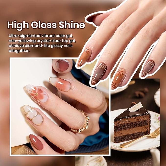 beetles Gel Nail Polish Set - Brownie Bliss 6 Colors Nail Polish Set Light Dark Brown Nail Kit Pearl Shimmering Soak Off UV LED Lamp Needed Manicure DIY Home Gift for Women Girls
