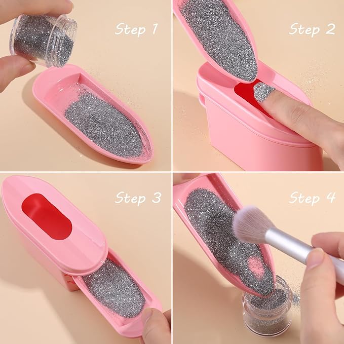 2 in 1 Dip Powder Recycling Tray System, Nail Dip Powder Storage Tray with Cleaning Brush, Container for Glitter, Sequins, Caviar Beads, Manicure Tool Kit for Home & Salon (Pink)