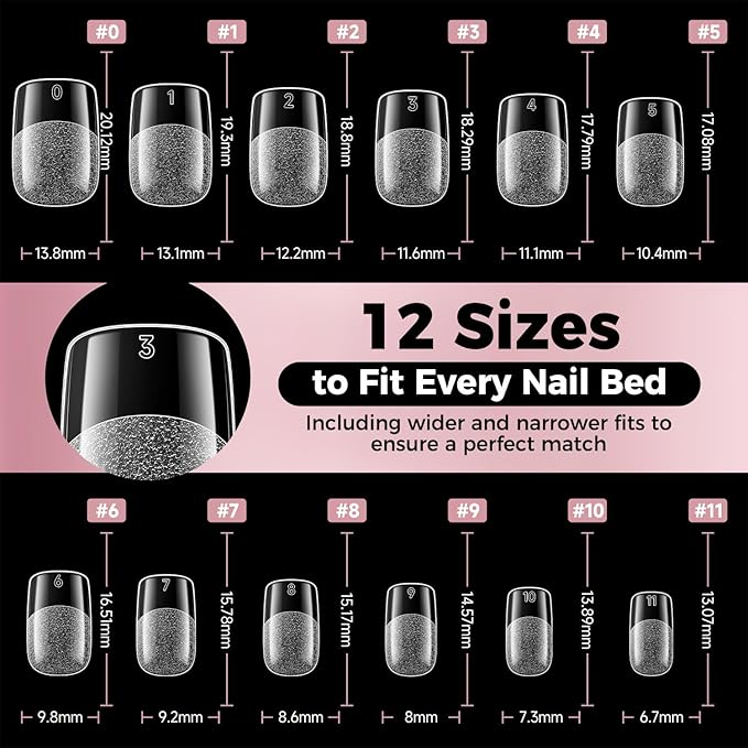 Square Nail Tips: 240Pcs Short Squoval Soft Gel Tips, Pre-Etched Full Cover Gelly Fake Nails, No Filing Needed, Thin Cuticle & Thick Tip Clear Extension System for DIY Home Salon 12 Sizes