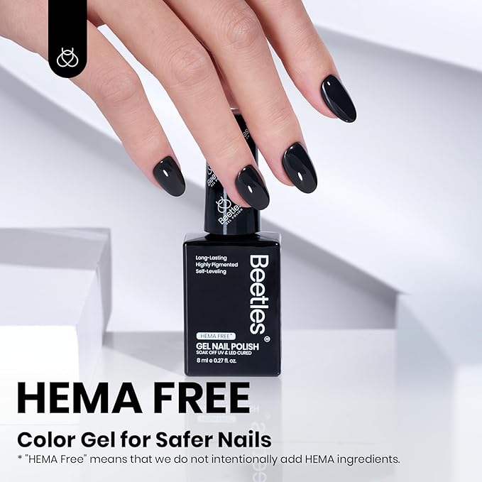 beetles Gel Polish Classic Black Gel Nail Polish - Gel Polish Hema Free Soak Off Uv LED Nail Lamp 8ml DIY Home Manicure Salon Gift for Women Silent Charm