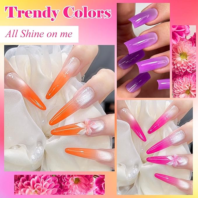 MEET ACROSS All-in-One Extension Mini Kit Non-Sticky Builder Gel Starter Kit WIth Base & Top Coat/Dual-Silicone Pen/Pro File/20-Pc Reusable Dual Forms Salon-Grade Extensions (Orange+Red+Pink+Purple)