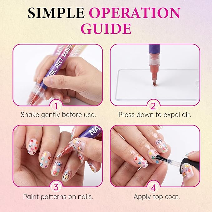 12 Colors Nail Art Pens Set, Acrylic Nail Polish Pens with 0.5mm Fine Tip, Quick-Drying & Waterproof Nail Art Pens for DIY Nail Designs, Home & Salon Use