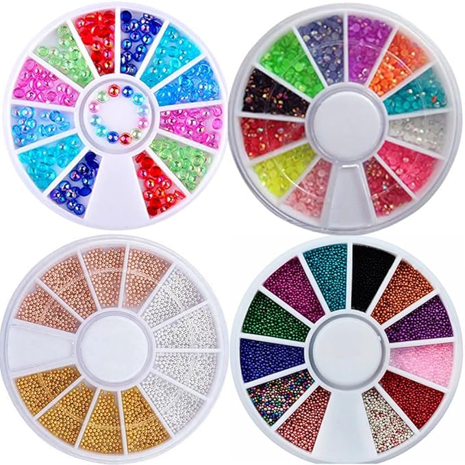 3D Nail Art Rhinestones Nail Metal Caviar Beads Sparkle Charms Pearls Fashion Nail Art Decorations 4 Wheels