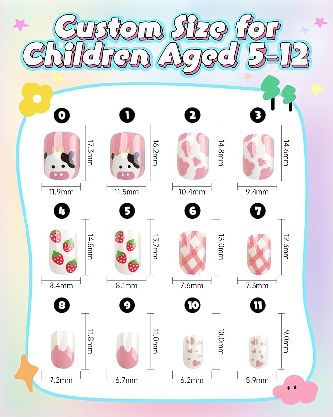 Cute Press on Nails for Kids,Girls Trendy Stuff Fake Nail Kit for Ages 5-12, Pre-glue Glitter Short Acrylic Nail Stick on Nails, Great for Girl Birthday Gifts, Parties&Makeovers Decoration