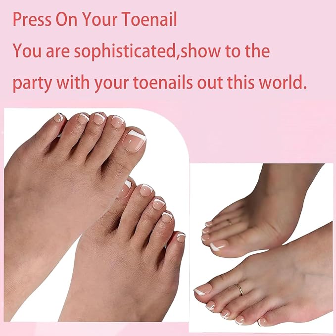 240Pcs Toe Press on nails, Short Nude Square Toe Nail Press Ons for Women in 15Sizes, French Tip False Toenails Extension, Soft Gel Toe Nail Tips, Acrylic Full Cover Fake Toenails for Girl
